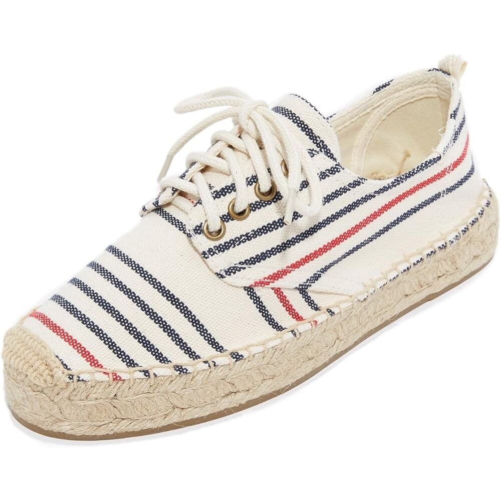 Soludos Oxford Lace-Up Platform Striped Espadrilles Size 8